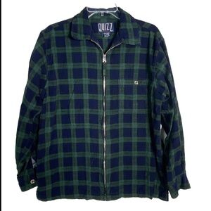 Vintage Quizz Blue Green Plaid Flannel Zip Shirt Jacket Women Medium 90s